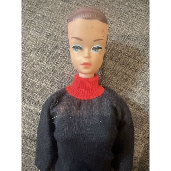 1958 Vintage Midge Barbie Wig Ready Molded Brunette Hair Blue Eyes